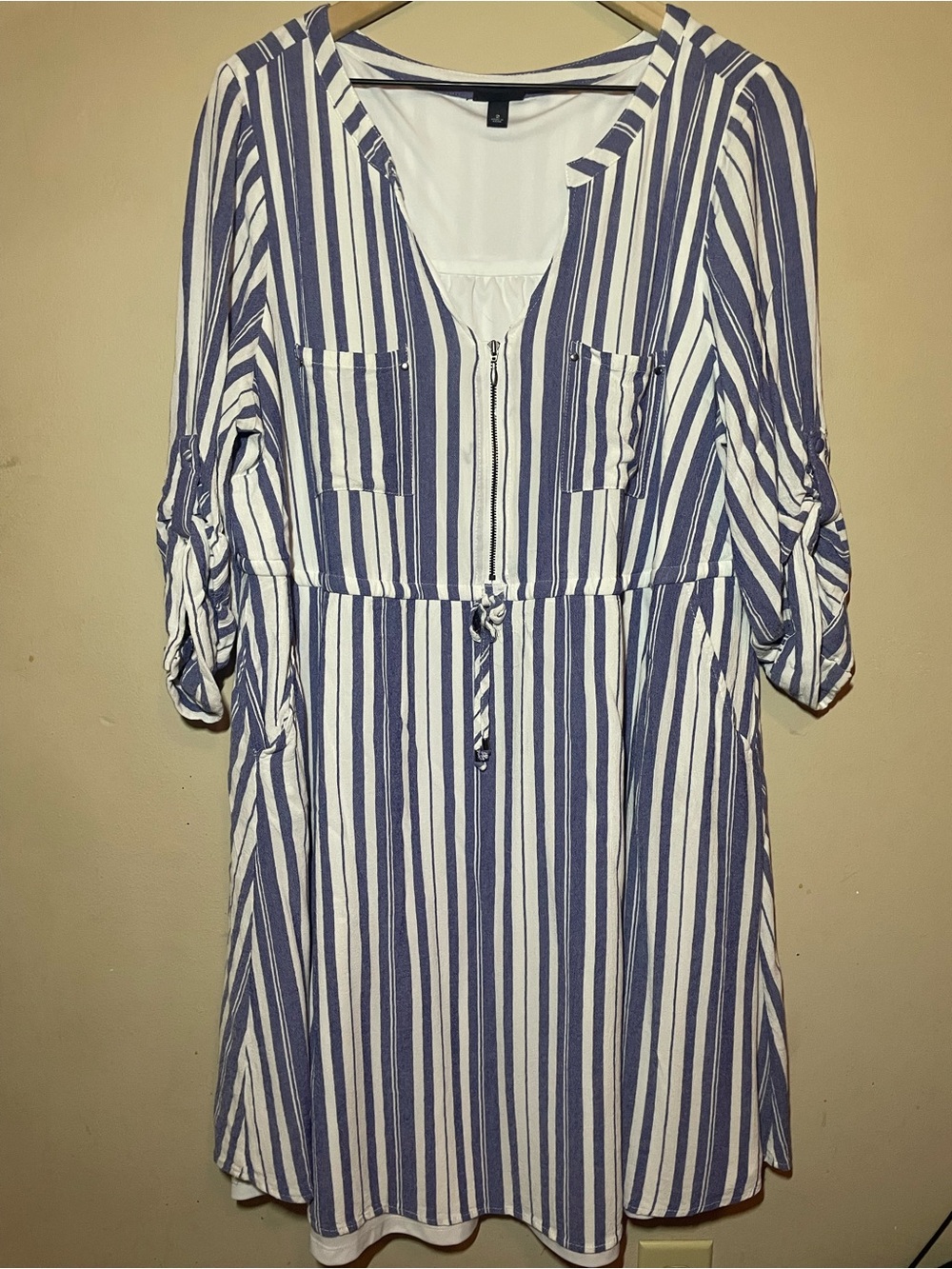 Torrid Size 2 Blue White Striped Zip Front Dress Plus Size Pockets Boho